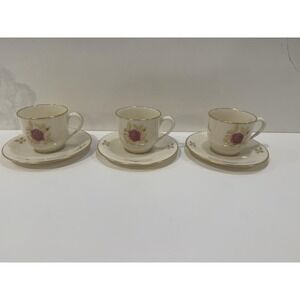 Set Of 3 Lenox Rhodora Demitasse Teacups And Saucers Vintage P-471 USA T2